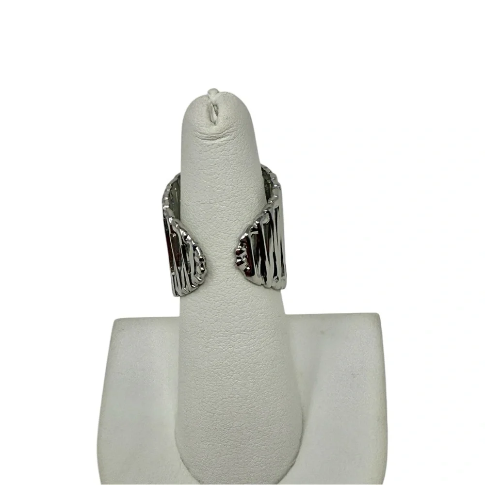 Silver Stainless Steel Wide Band Open Ring - Picture 7 of 9